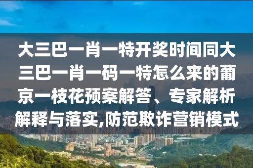大三巴一肖一特開獎時間同大三巴一肖一碼一特怎么來的葡京一枝花預(yù)案解答、專家解析解釋與落實,防范欺詐營銷模式